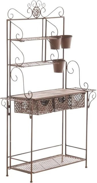 DELUKE Pflanzregal JENA Antik aus Metall in Antik-Braun mit Ablagen, B/T/H: 94 x 30 x 149 cm - Bild 1