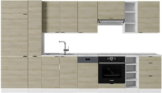 Vicco Fame-Line Küchenzeile Eiche und Weiß mit Marmor-Optik, Breite: 355 cm - Bild 1