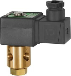 Riegler 3/2-Wege-Magnetventil, Messing, Schwarz, NC, direktgesteuert, 24 V DC, NBR, Rp 1/8, PN 0-7 bar - Bild 1