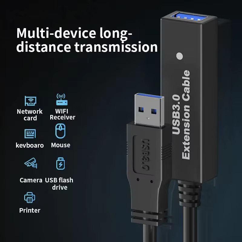 BSN USB 3.0 Verlängerungskabel mit Signalverstärker, 20 m, Schwarz, USB-A Stecker auf Buchse - Bild 2