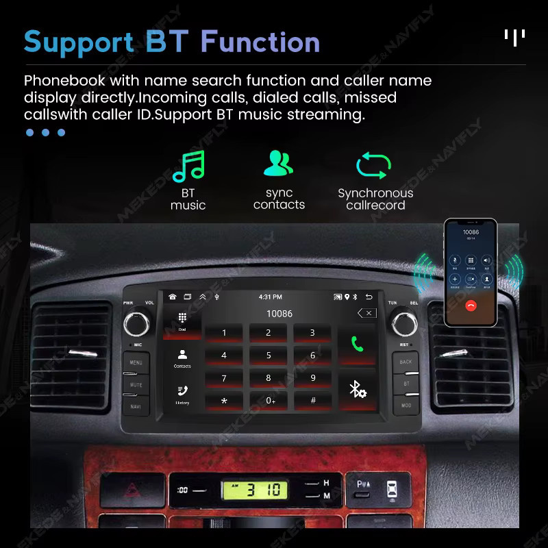 NAVIFANS 2-DIN Autoradio mit Carplay und Android 15 sowie GPS für Toyota Corolla E120 2003 - 2006 und BYD F3 in Schwarz - Bild 3