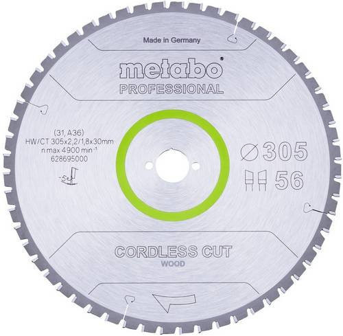 Metabo Kreissägeblatt Cordless Cut Wood Professional für Holz und Metall, Farbe: Silber, Durchmesser: 305 mm, Bohrung: 30 mm, Zähne: 56, Carbide Tipped - Bild 1