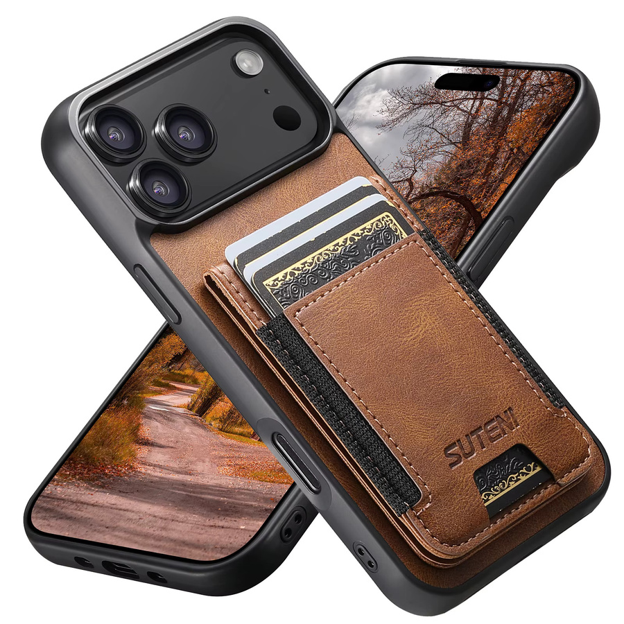 EUCAGR Luxus Kunstleder Stand Wallet Case für iPhone 17 Pro Max 16 Plus 16E 15 14 13 12 Pro Max Kartenhalter Handyhülle in Blau und Braun - Bild 3