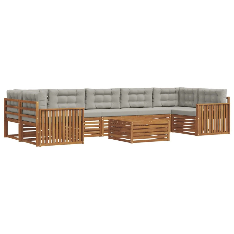 vidaXL Outdoor-Sofagarnitur in U-Form aus Akazienholz mit Kissen, 24-teiliges Set, Natur und Hellgrau - Bild 2