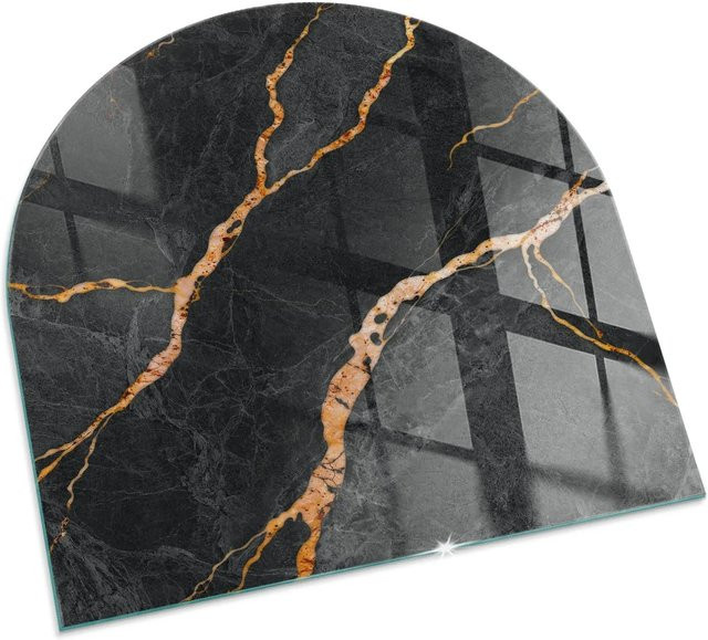 Tulup Kamin-Glasplatte Funkenschutzplatte in Schwarz mit Marmor-Optik, Halbkreis, B/T: 100 x 100 cm - Bild 1