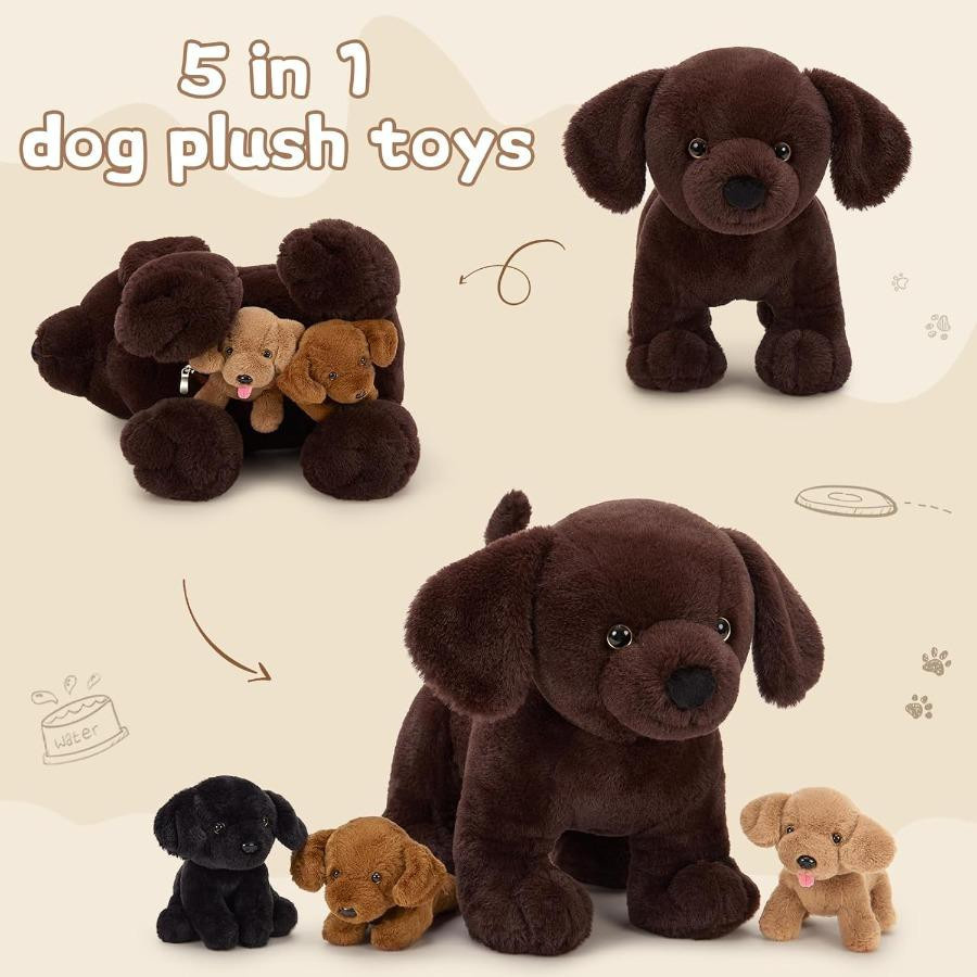 Wucifang Bags Schokoladen Mama Labrador Hund mit 3 Welpen, Plüschtier, 4-teiliges Set, ab 3 Jahren - Bild 4