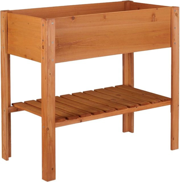Relaxdays Hochbeet aus Tannenholz in Braun mit Ablagefach, B/T/H: 80 x 88 x 43,5 cm - Bild 1