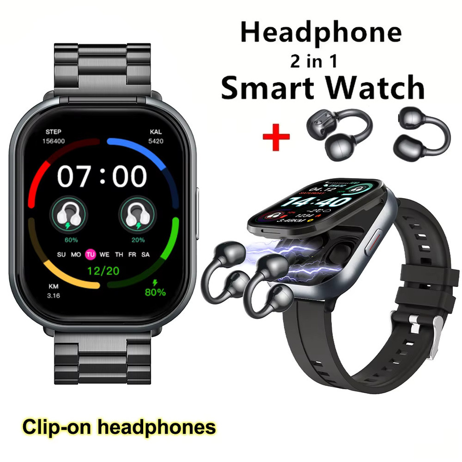 LIGE 2-in-1 Smartwatch und TWS Ohrclip-Kopfhörer in Schwarz mit Herzfrequenz- und Schlaf-Tracking - Bild 7