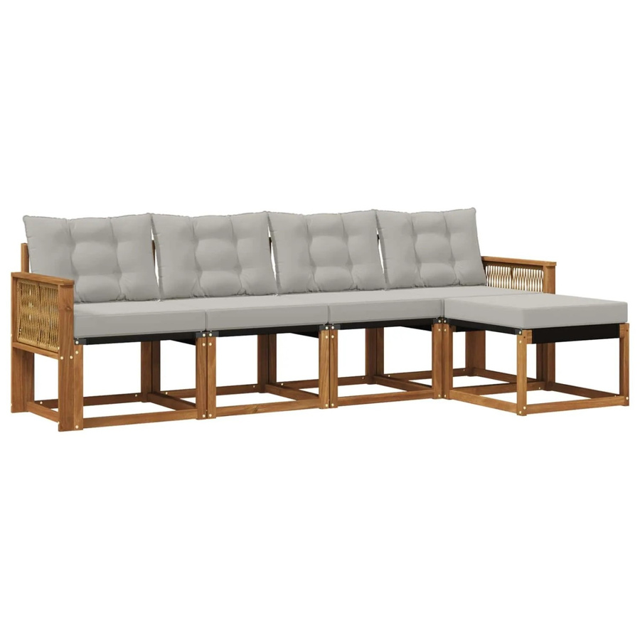 vidaXL Outdoor-Sofagarnitur aus massivem Akazienholz mit Textilene und Kissen in Grau und Natur - Bild 2