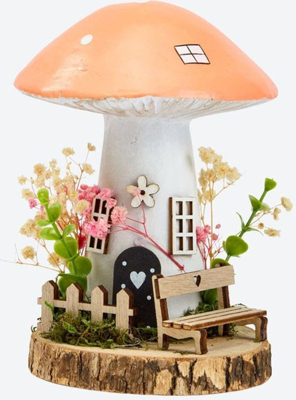 Modernes Deko-Pilzhaus aus Kunstharz und Holz in Beige und Mehrfarbig, Durchmesser: 12,5 cm, Höhe: 17 cm - Bild 1