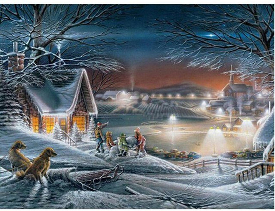 FIYO Diamond Painting Set 5D DIY Landschaft mit runden Strasssteinen aus Kunstharz, mehrfarbig, B x H: 30 x 20 cm - Bild 1