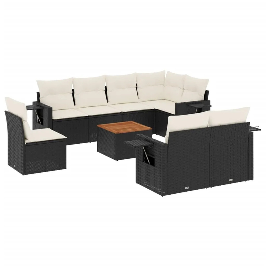 vidaXL 9-teilige Garten-Sofagarnitur aus Poly-Rattan und Akazienholz in Schwarz-Creme mit Kissen - Bild 2