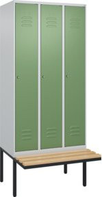 C+P Spind Classic PLUS Umkleidebank mit 3 Abteilen, Sitzbanktyp auskragend, Zylinderschloss, 4 Garderobenhaken und mittiger Trennwand, B/T/H: 212,0 x 90,0 x 81,5 cm - Bild 1