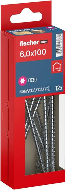 Fischer Holzbauschraube Zylinderkopf TX Vollgewinde, Farbe: Silber, Durchmesser: 6 mm, Länge: 100 mm, 12 Stück - Bild 1