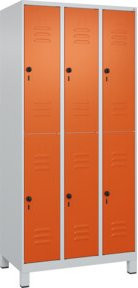 C+P Doppelstock-Spind Classic PLUS mit 3 Abteilen, Füße, Grau/Orange, B/T/H: 195 x 90 x 50 cm - Bild 1