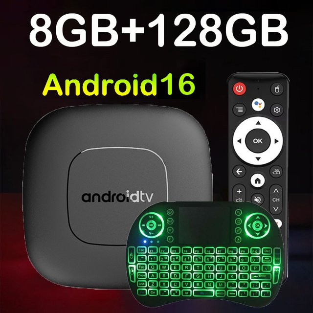T1 Android 16 Smart TV Box 8K Media Streamer mit 8GB oder 12GB Speicher, Bluetooth 6.0, WLAN 5G, AV1 und Google Assistant Sprachfernbedienung in Schwarz - Bild 1