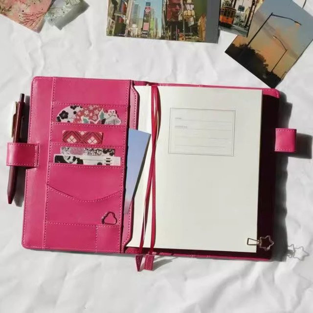 Yiwi Makaron-Einband für A5-Tagebuch und Notizbuch in Pink im Vintage-Stil für tägliche und wöchentliche Planung - Bild 1