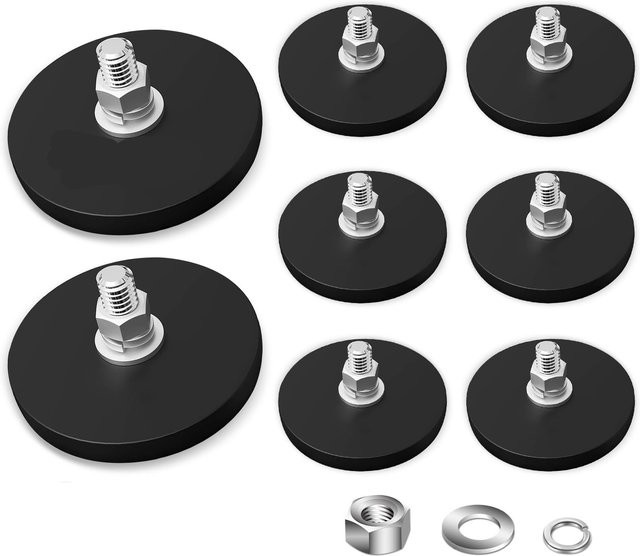 U-POLEMAG Magnet mit Gewindebolzen und Gummibeschichtung in Schwarz, Durchmesser: 88 mm - Bild 1