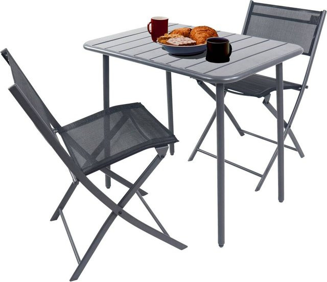 VCM 3-teiliges Balkonmöbel Set Sumila in Schwarz aus Metall und Textilene mit Tisch und 2 Klappstühlen, B/H/T: 80 x 72 x 55 cm - Bild 1