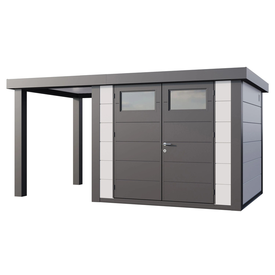 Telluria Gerätehaus Classico mit offener Lounge S Links in Weiß, B/T/H: 456 x 258 x 219 cm - Bild 2