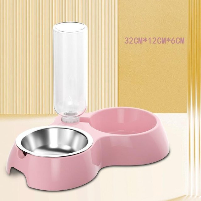 YJSTY Doppelnapf für Hunde und Katzen in Rosa mit Trennung für Trocken- und Nassfutter sowie auslaufsicherem Design - Bild 1