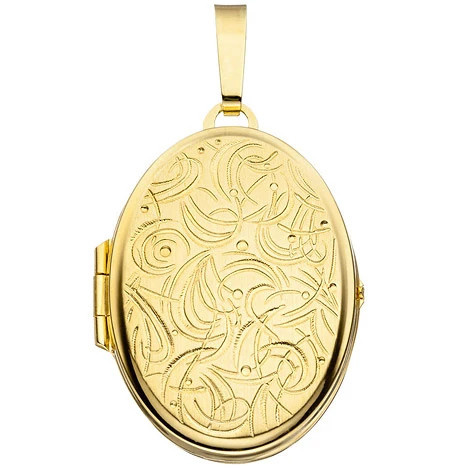Colfem Medaillon Anhänger, 333 Gold, Gelbgold, matt, oval, Unisex - Bild 1