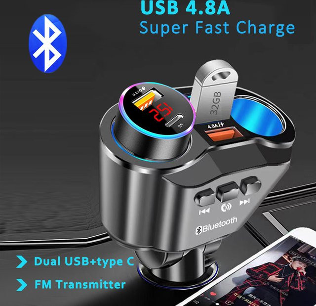 Kebidumei USB Auto Ladegerät mit Digital Display, PD und QC3.0 Schnellladegerät für 12V/24V, Schwarz - Bild 1