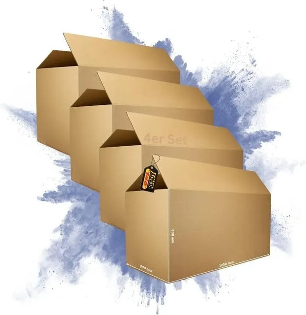PROREGAL 4er Set Versandkarton aus Wellpappe, Braun, B: 120 cm, T: 60 cm, H: 60 cm, 2-wellig mit Höhenriller, belastbar bis 30 kg - Bild 1