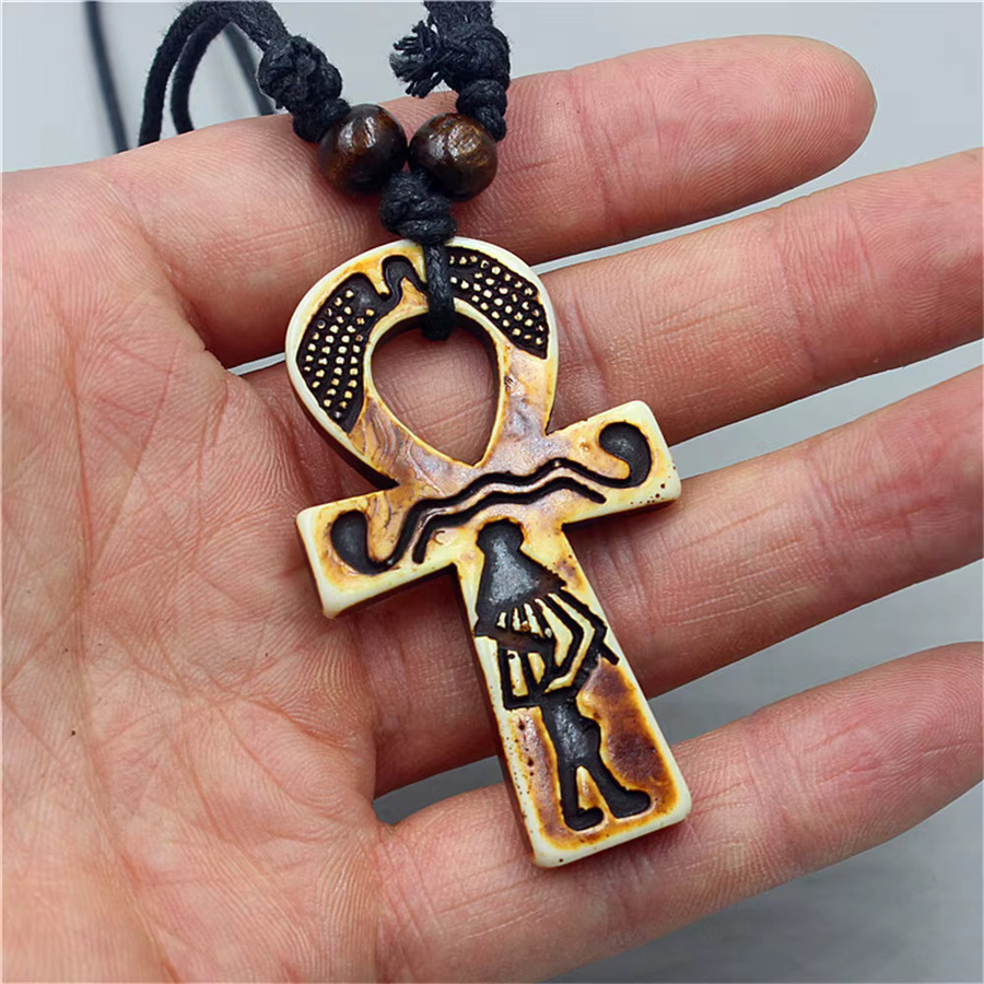 weyena Ankh Kreuz Anhänger Halskette, Keramik, Weiß, Damen, Vintage - Bild 3