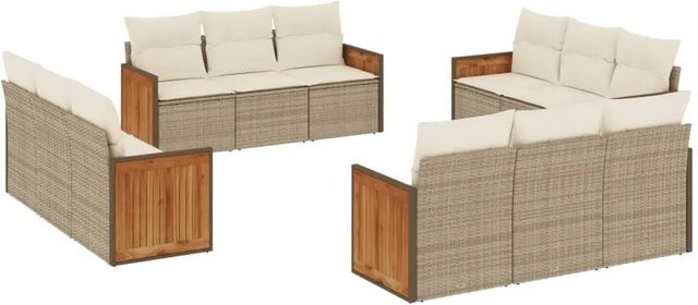 vidaXL 12-teilige Garten-Sofagarnitur in U-Form aus Polyrattan mit Kissen in Beige-Creme - Bild 1