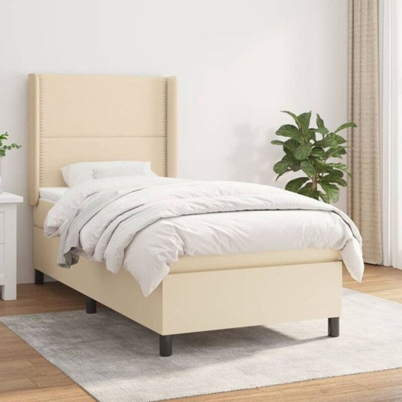 vidaxl Boxspringbett mit Matratze aus Stoff in Beige, B/T/H: 90 x 200 x 118 cm - Bild 1