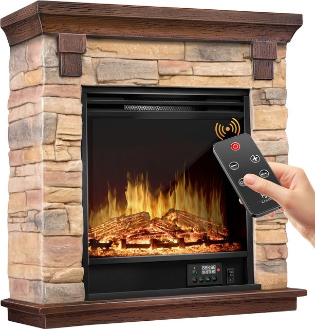 KESSER Elektrokamin Standkamin in Braun mit LED 3D-Flammeneffekt, 1800W Heizleistung, Thermostat und Fernbedienung - Bild 1