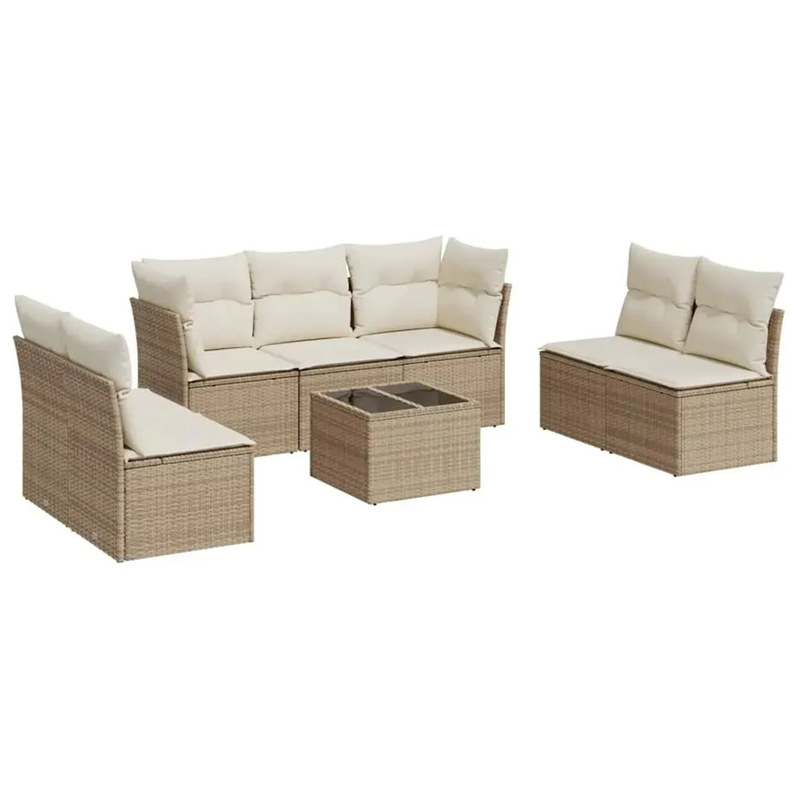 vidaXL 8-teilige Garten-Sofagarnitur in L-Form mit Tisch und Kissen, Beige-creme, PE-Rattan und pulverbeschichtetem Stahl - Bild 2