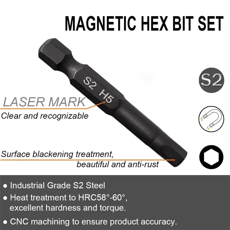 WEEKS 10-in-1 Magnetisches Bit-Set aus S2-Legiertem Stahl mit metrischem Sechskantschlüssel und Schnellspanner für elektrische Bohrmaschinen - Bild 4