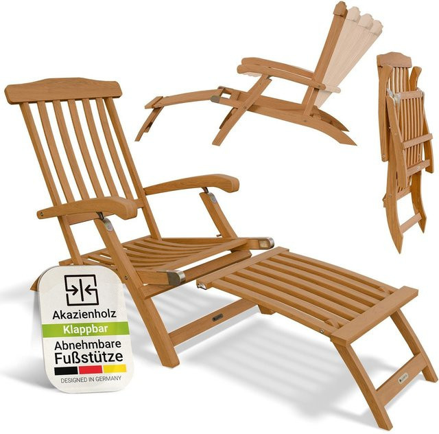 Juskys Sonnenliege Evia aus geöltem Akazienholz, klappbar, Farbe: Natur, B/T/H: 196 x 54 x 95 cm - Bild 1