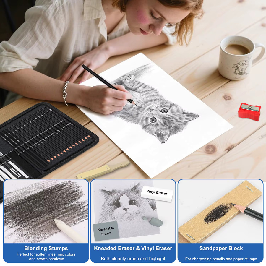 Professionelles Zeichen- und Skizzier-Set mit Graphitstiften in Mehrfarben - Bild 4