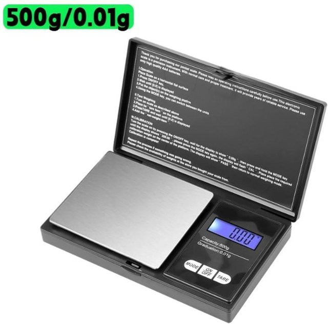 Oudun Mini-Digitalwaage Hochpräzise Elektronische Taschenwaage mit blauer Hintergrundbeleuchtung für Schmuck und Lebensmittel, 500 g / 0,01 g, Schwarz/Silber - Bild 1