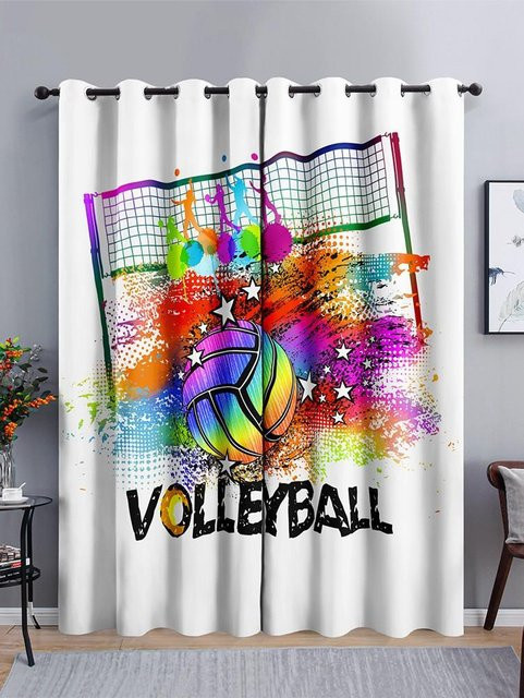 2er-Set Fußball Graffiti Verdunkelungsvorhänge aus Polyester für Kinder, B: 110 cm, H: 214 cm, Mehrfarbig - Bild 1
