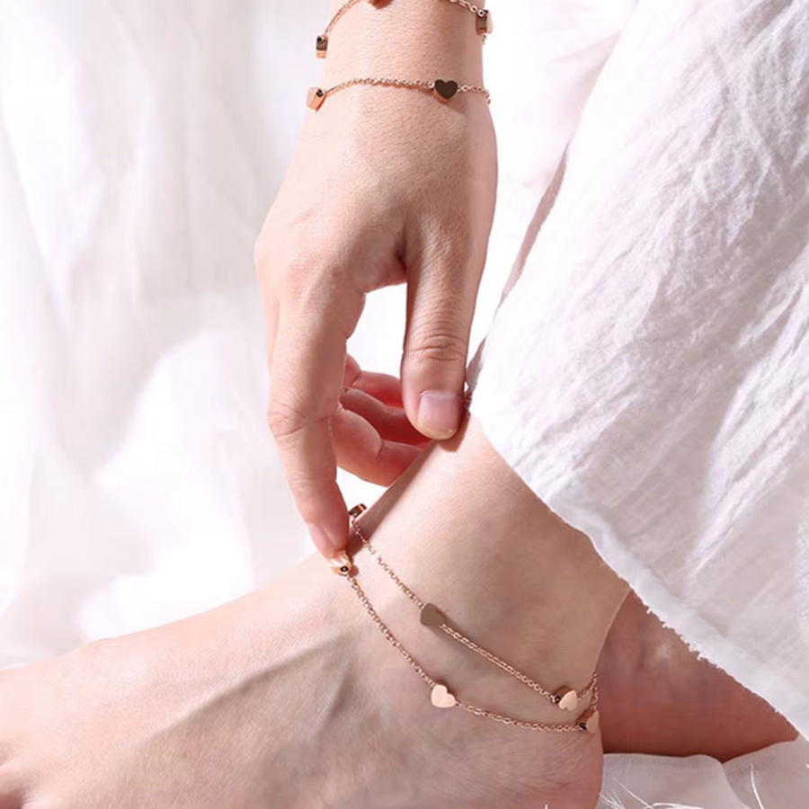 VQYSKO Armband und Fußkettchen, Edelstahl, Roségold, Herzform - Bild 2