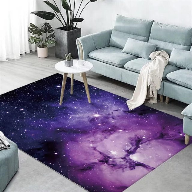 Lodestar Galaxie Sternenhimmel Teppich mit Weltraum Muster, Rutschfeste Dekorationsmatte aus Polyester in Lila, B/T: 80 x 50 cm - Bild 1