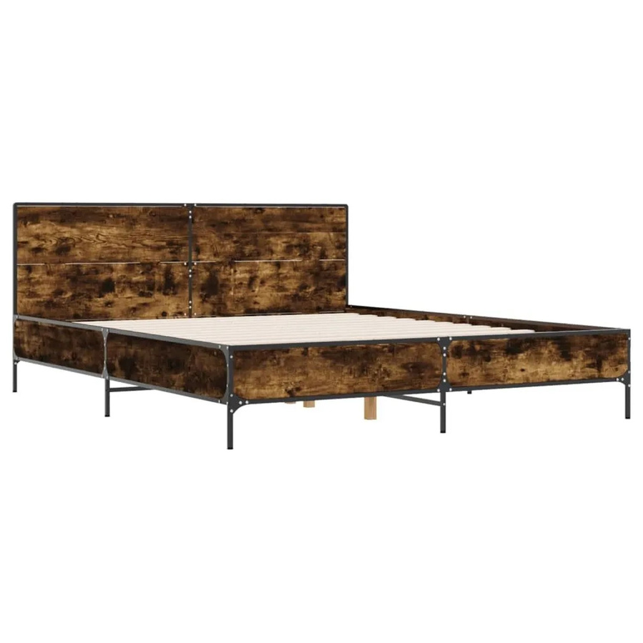 vidaXL Bettgestell aus Holzwerkstoff und Metall in Räuchereiche, B/T: 138 x 193 cm - Bild 2