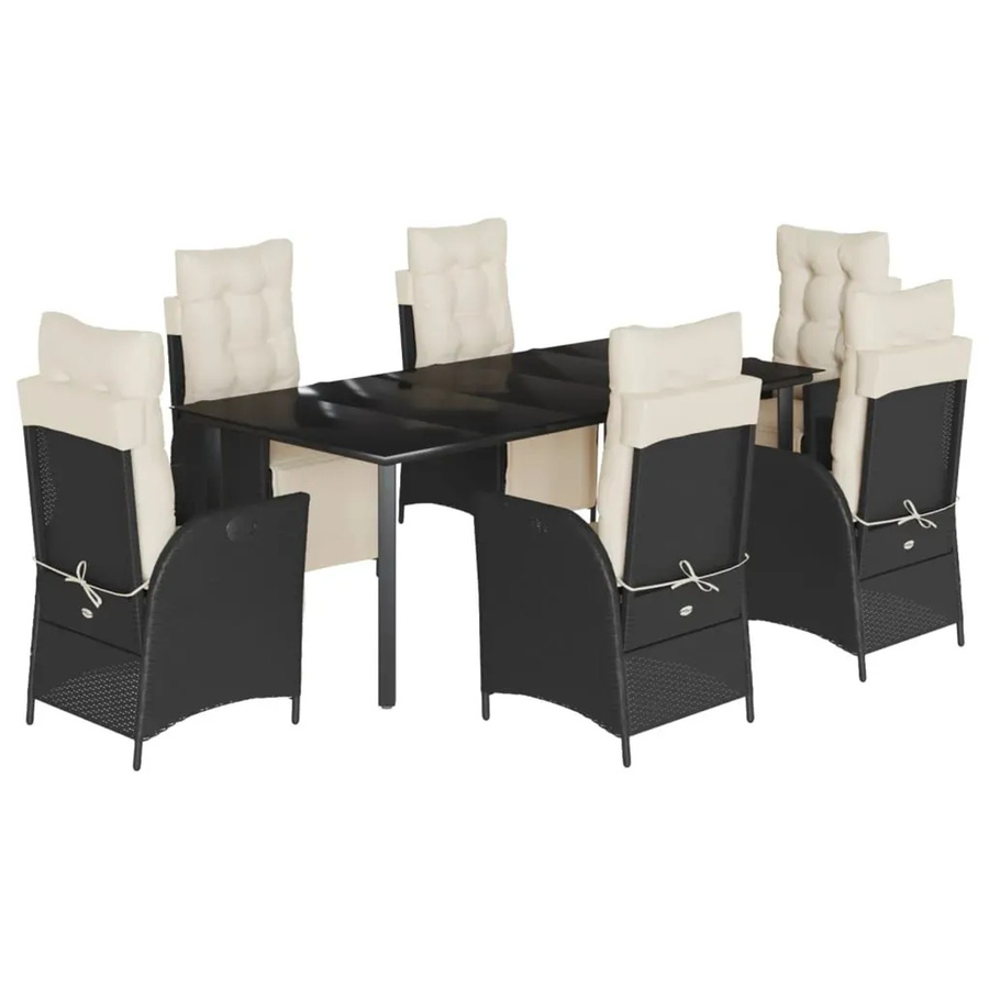 vidaXL 7-teilige Garten-Essgruppe aus Poly Rattan in Schwarz mit Kissen und Glastisch - Bild 2
