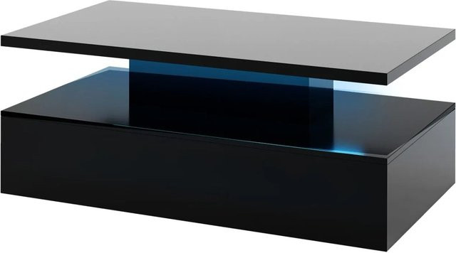 Costway LED-Couchtisch in Schwarz mit Hochglanz-Finish, B/T/H: 126 x 60 x 40 cm - Bild 1