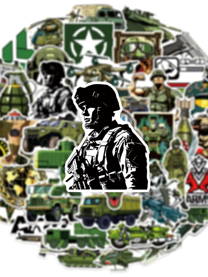 50 oder 100 Stück Cartoon Militärgeräte Aufkleber in Multicolour für Helm, Notebook und Outdoor-Ausrüstung - Bild 5