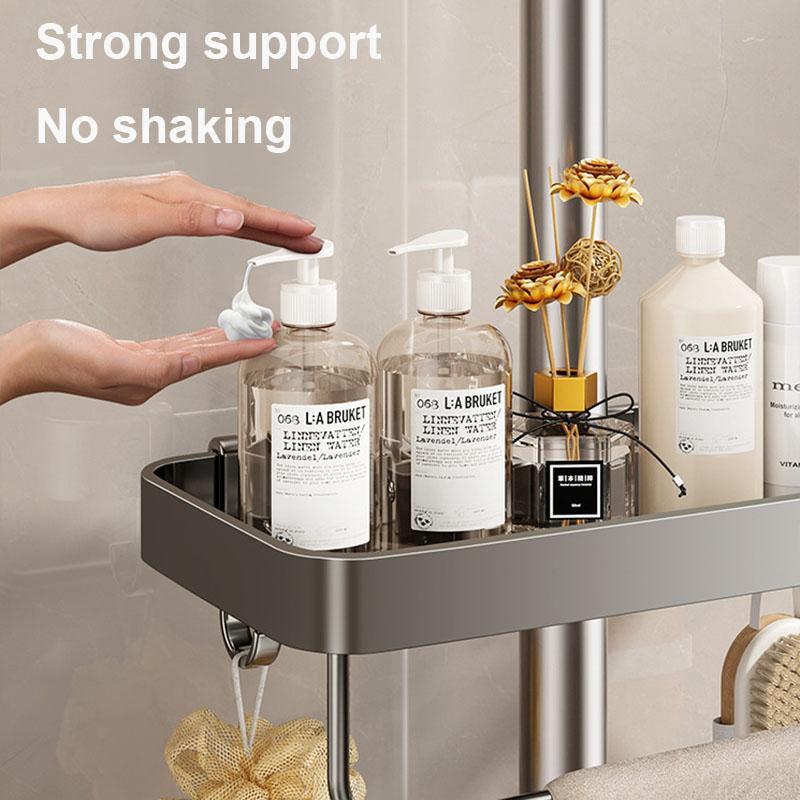 Duschablage für das Badezimmer aus Aluminiumlegierung mit Hebestange und Haken zur Organisation von Duschgel und Shampoo ohne Bohren - Bild 3