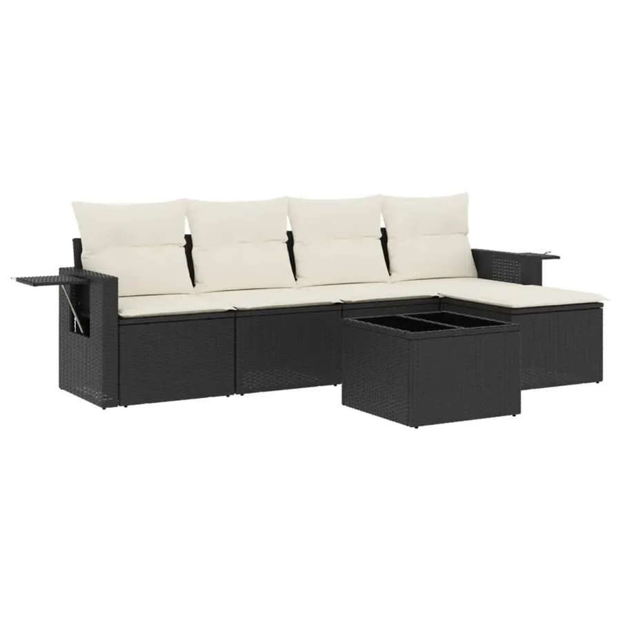 vidaXL 6-teilige Garten-Sofagarnitur aus Poly-Rattan mit Kissen in Schwarz - Bild 2