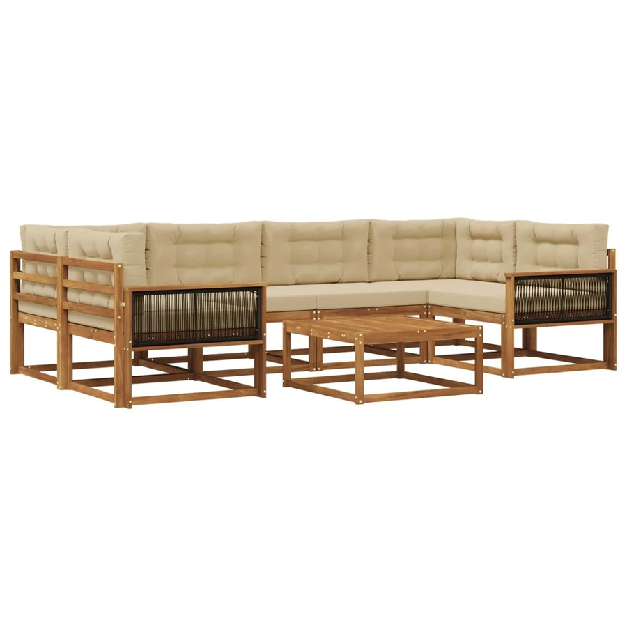 vidaXL Outdoor-Sofagarnitur L-Form aus Akazienholz mit 7 Kissen in Natur und Beige - Bild 2