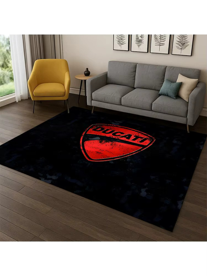 Rutschfester Livrane Teppich mit D-Ducati-Rennwagen-Motiv in Schwarz für Kinderzimmer, Wohnzimmer oder Schlafzimmer - Bild 2