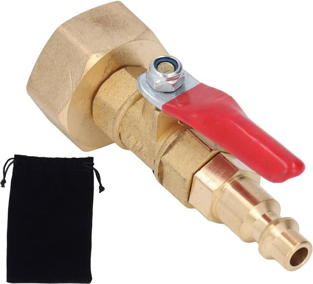 TOMTOP JMS Messing Ausblasadapter für Frostschutz mit 1/4 Zoll Außenschnellanschluss und 3/4 Zoll Außengartenschlauchgewinde in Gold - Bild 1
