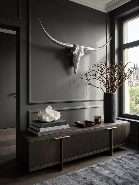 Wanddeko Geweih Bull von KADIMA DESIGN aus Aluminium in Silbern, B/H/T: 100 x 35 x 5 cm - Bild 1